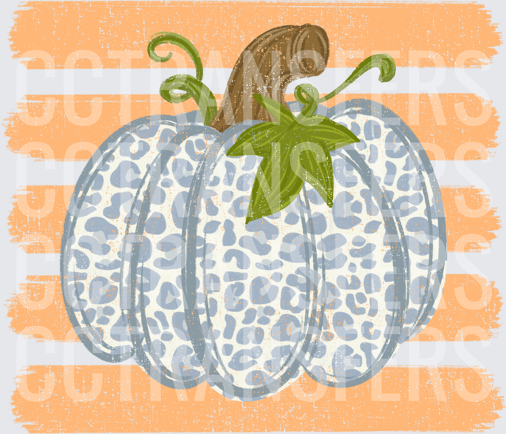 Blue Leopard Print Pumpkin Orange Stripe Fall (DTF)