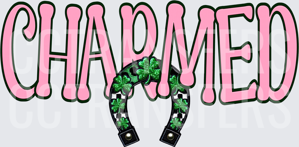 Charmed Pink Bold Text Lucky Horseshoe Shamrock (DTF)