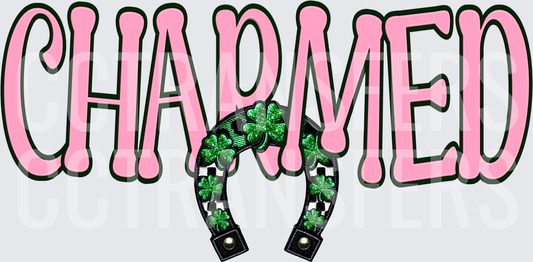 Charmed Pink Bold Text Lucky Horseshoe Shamrock (DTF)