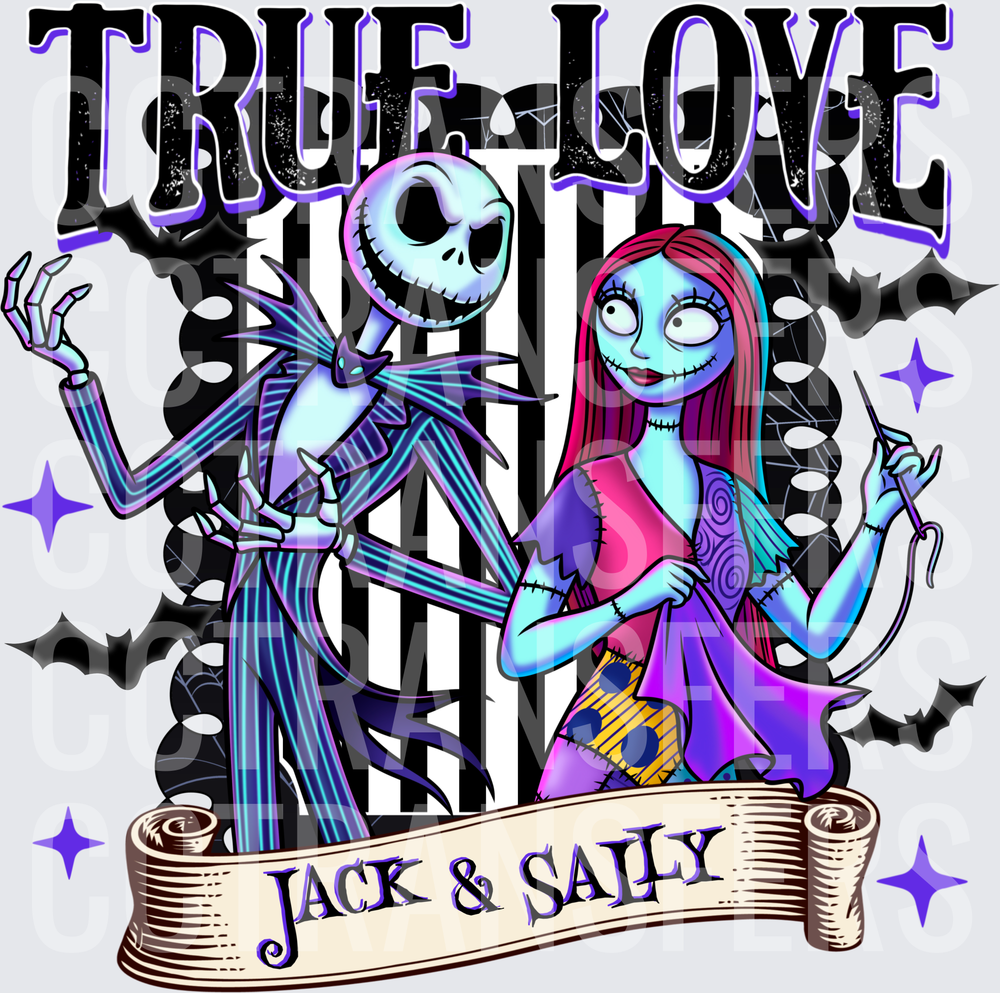 True Love Jack & Sally Skeleton Couple Bats (DTF)