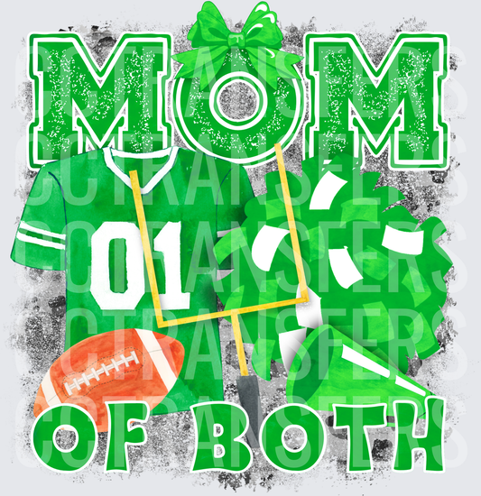 Mom Of Both Football And Cheer Green Bow Pom Pom (DTF)