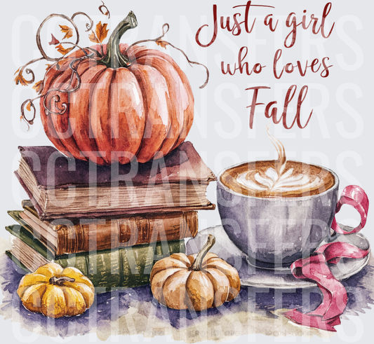 Just A Girl Who Loves Fall Pumpkin Books Latte (DTF)