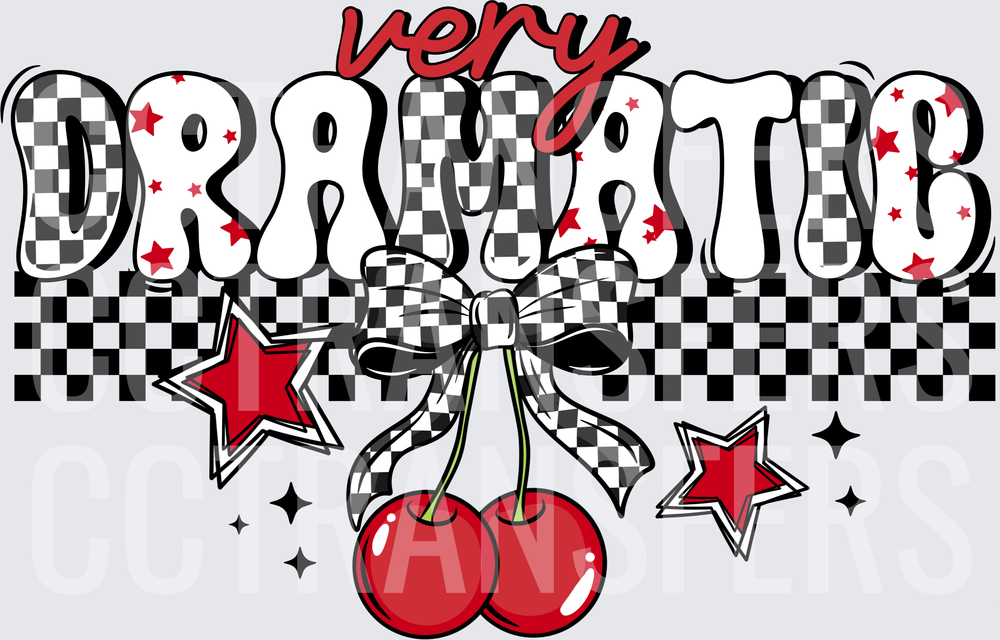 Very Dramatic Checkered Bubble Letters Cherries Bow (DTF)