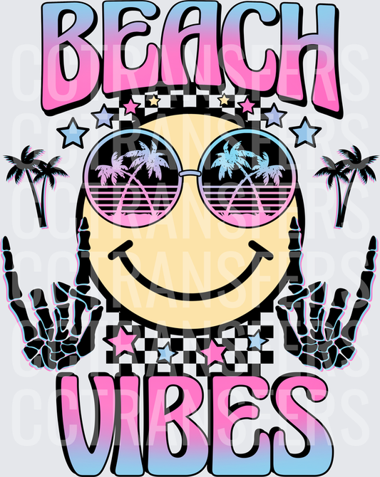 Beach Vibes Smiley Face Skeleton Hands Palm Tree Sunglasses (DTF)