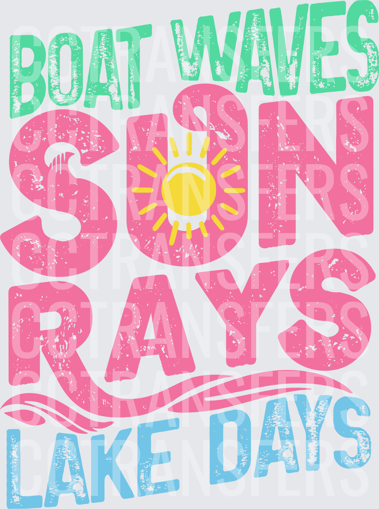 Boat Waves Sun Rays Lake Days Distressed Summer (DTF)