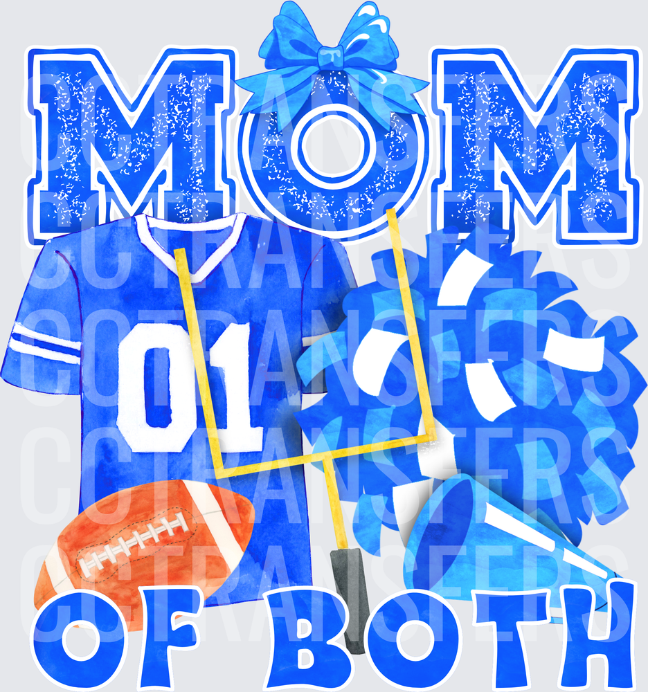 Mom Of Both Football Cheer Blue Watercolor (DTF)