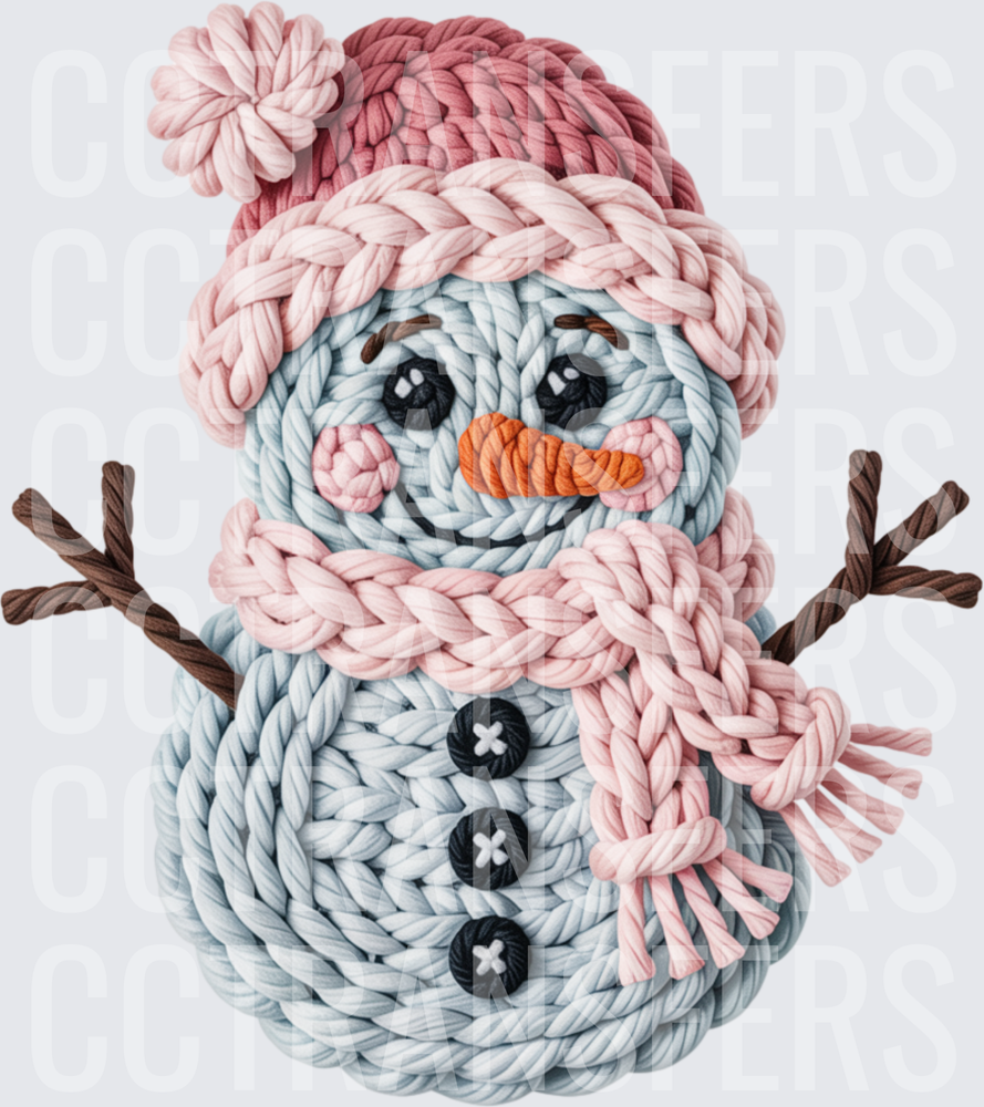 Cozy Rope Art Snowman Pink Knit Hat Scarf Winter (DTF)