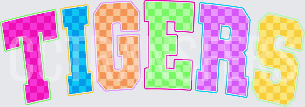 Colorful Checkered Tigers Varsity Block Letters (DTF)