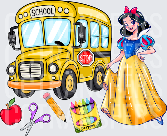 Princess Back to School Bus Crayons Apple Supplies (DTF)
