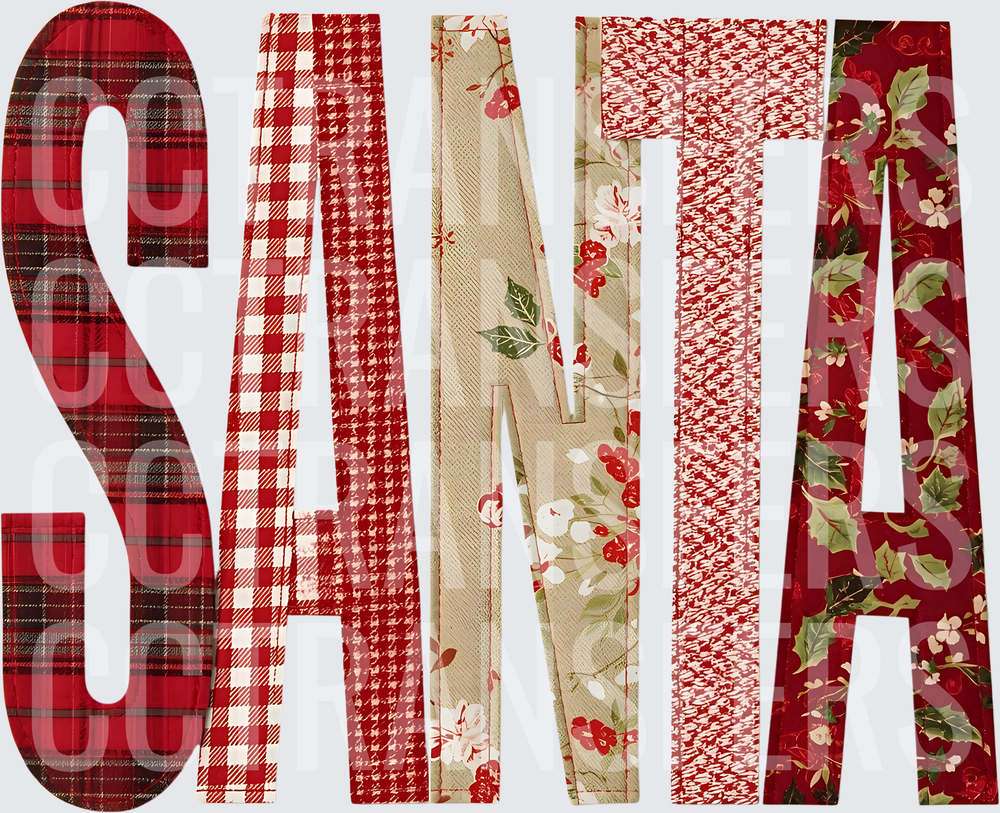 SANTA Patchwork Plaid Floral Holiday Letters (DTF)