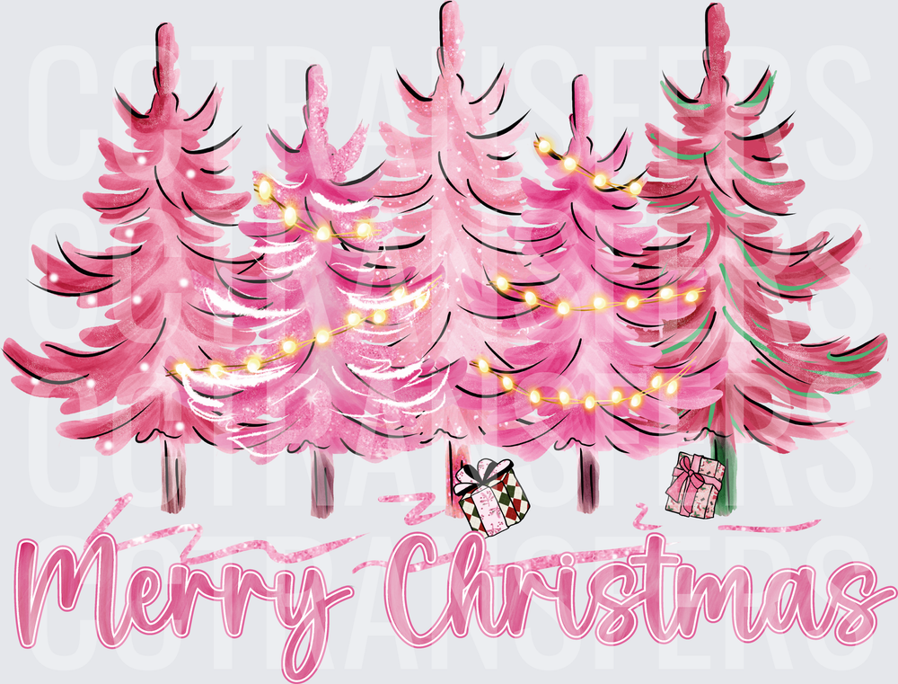 Merry Christmas Pink Trees String Lights Gifts (DTF)