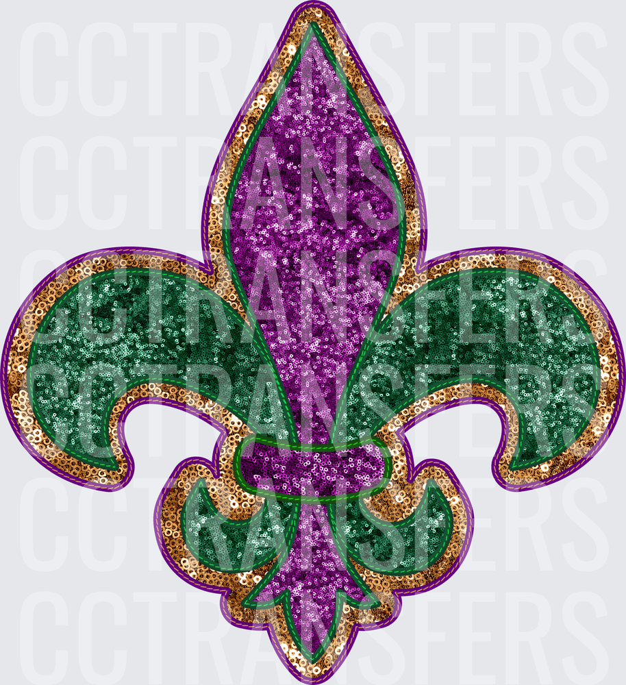 Mardi Gras Sequin Fleur De Lis Purple Green Gold (DTF)