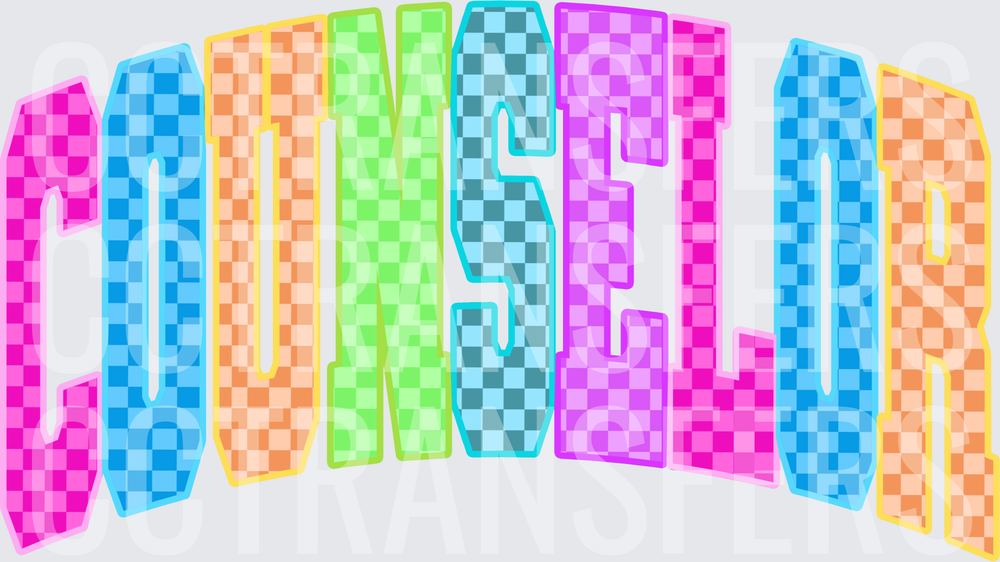 Retro Checkered Rainbow Arched COUNSELOR Block Letters (DTF)