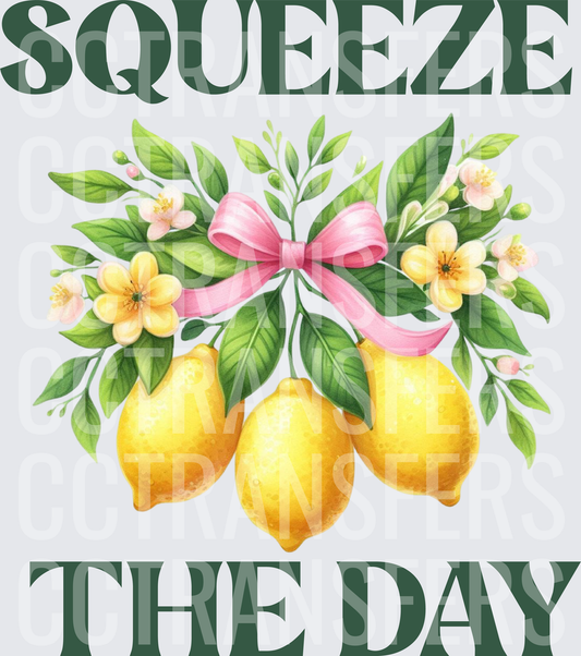 Squeeze The Day Lemon Floral Pink Bow Design (DTF)