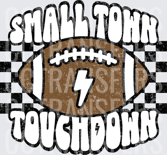 Small Town Touchdown Retro Checkered Football Lightning (DTF)