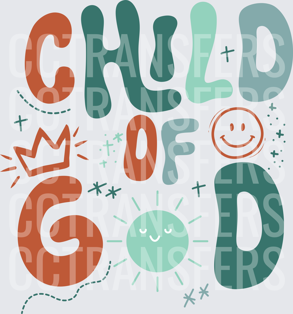 Child of God Retro Groovy Typography with Sun and Crown (DTF)