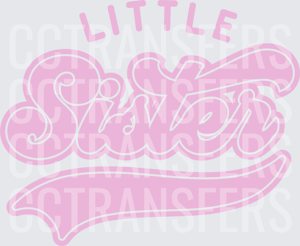 Little Sister Pink Varsity Script Swoosh (DTF)