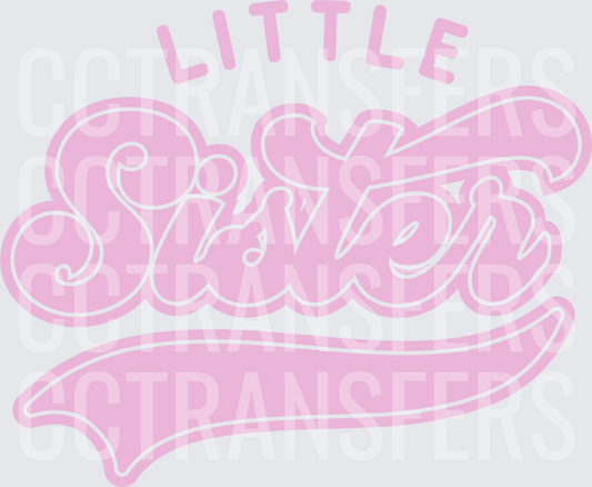Little Sister Pink Varsity Script Swoosh (DTF)