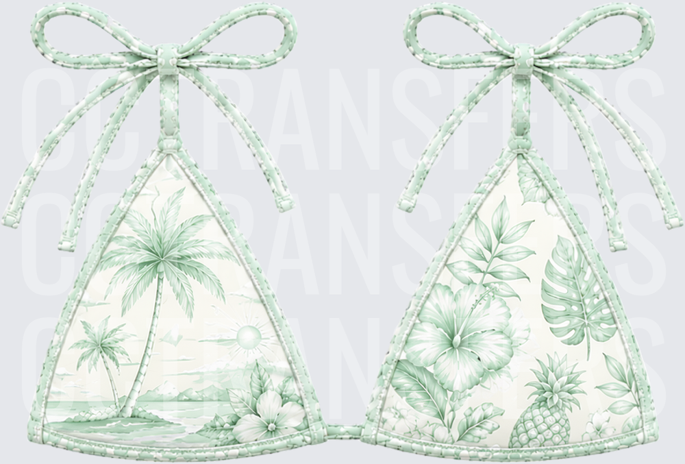 Mint Green Tropical Bikini Top Palm Tree Floral Print (DTF)