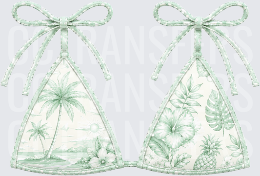Mint Green Tropical Bikini Top Palm Tree Floral Print (DTF)