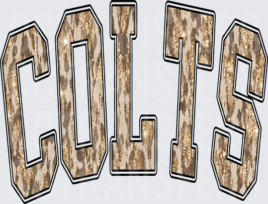 Colts Glitter Leopard Varsity Arch Letters (DTF)