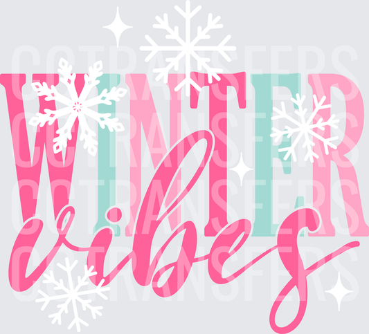 Winter Vibes Pink Mint Snowflake Bold Script (DTF)