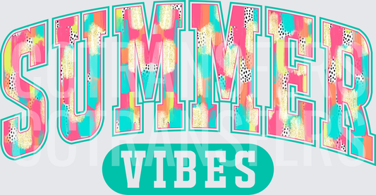 Summer Vibes Colorful Brushstroke Varsity Letter Design (DTF)