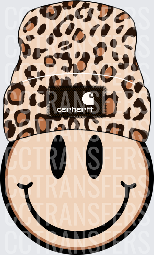 Smiley Face Leopard Print Beanie Hat (DTF)