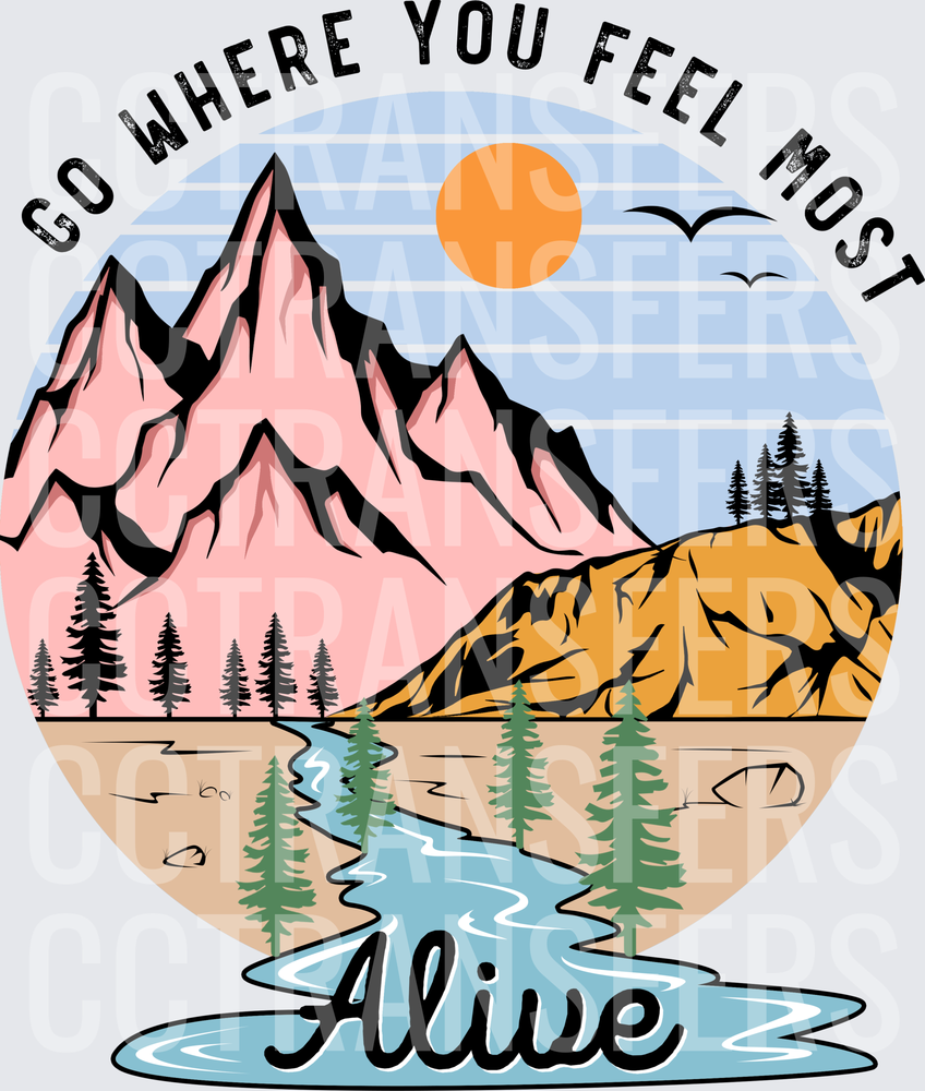 Go Where You Feel Most Alive Mountain River Scene (DTF)