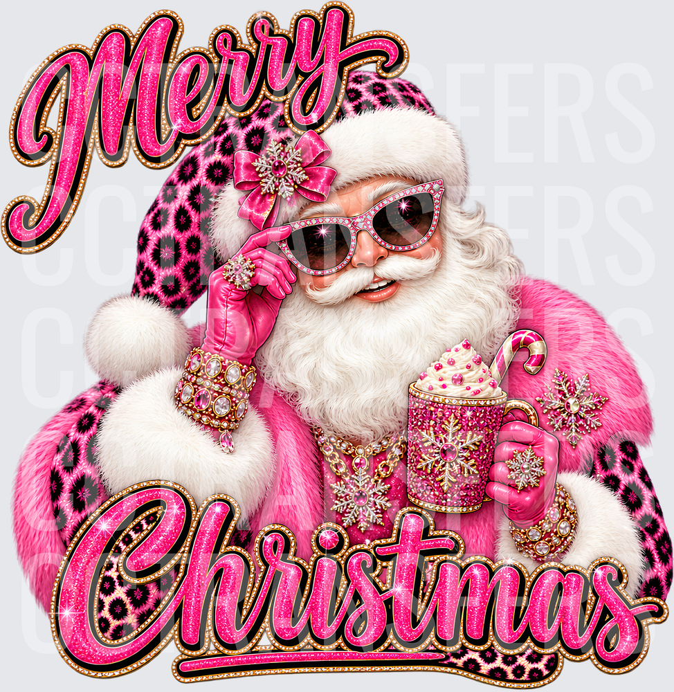 Merry Christmas Pink Glam Santa Leopard Print (DTF)