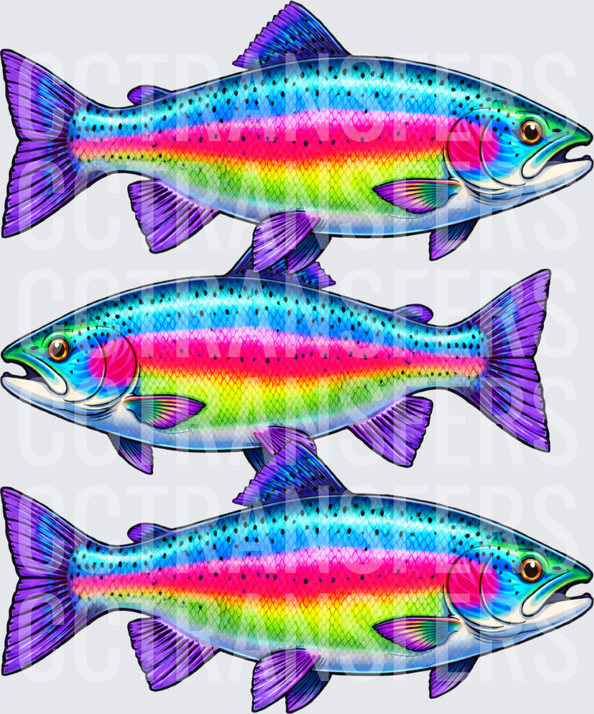 Vibrant Rainbow Trout Trio Colorful Fish Bundle (DTF)