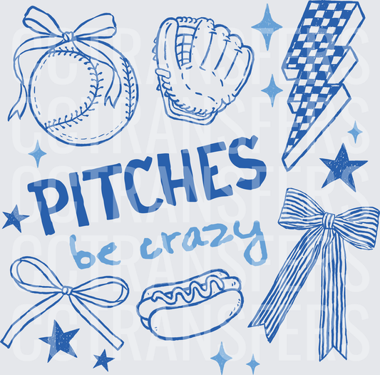 Pitches Be Crazy Baseball Doodle Collage Blue (DTF)