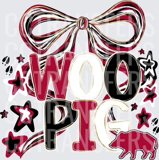Woo Pig Razorback Bow Stars Hog Silhouette (DTF)
