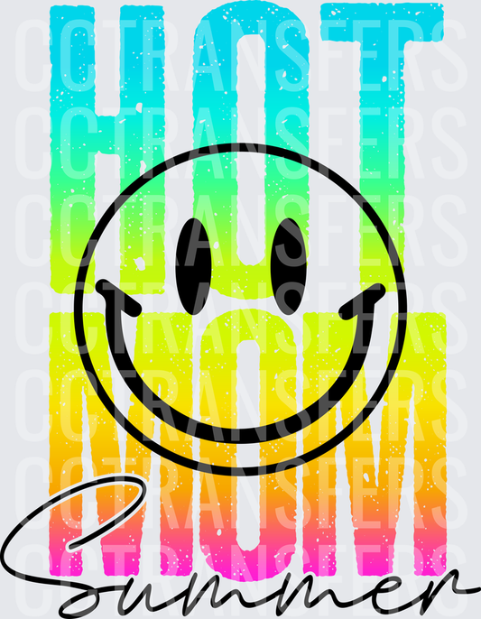 Hot Mom Summer Smiley Face Neon Gradient (DTF)