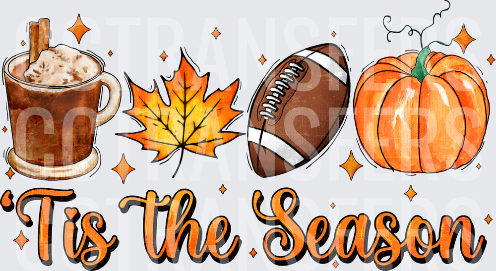 Tis The Season Fall Coffee Leaf Football Pumpkin (DTF)