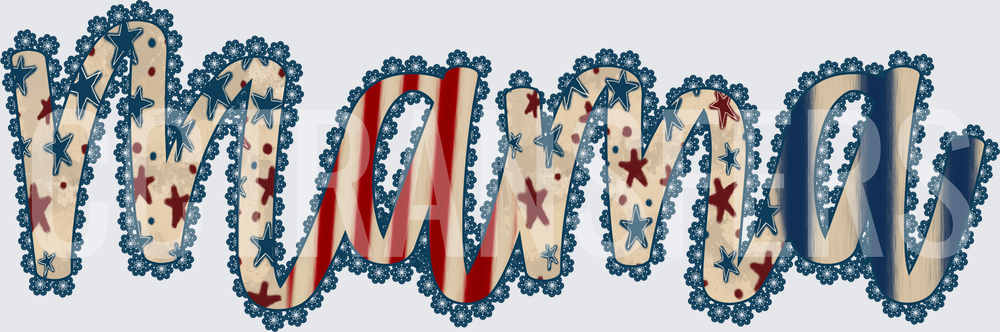Mama Patriotic Stars Stripes Lace Border (DTF)