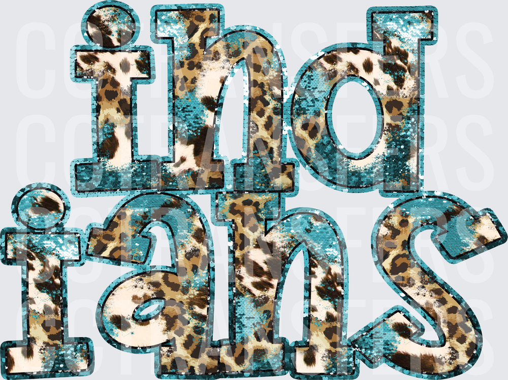 Indians Teal Glitter Leopard Cowhide Stacked Letters (DTF)