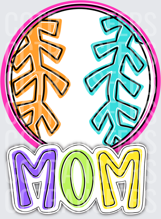 Colorful Baseball Mom Bright Doodle Design (DTF)