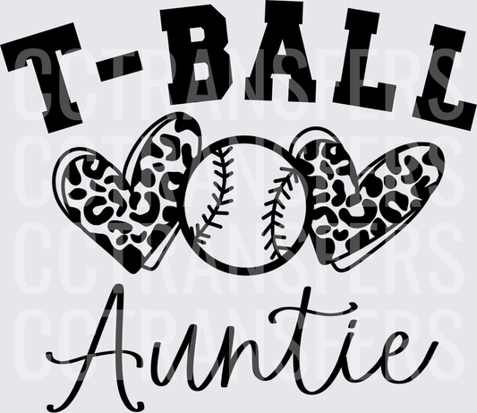 T-Ball Auntie Leopard Hearts Baseball (DTF)