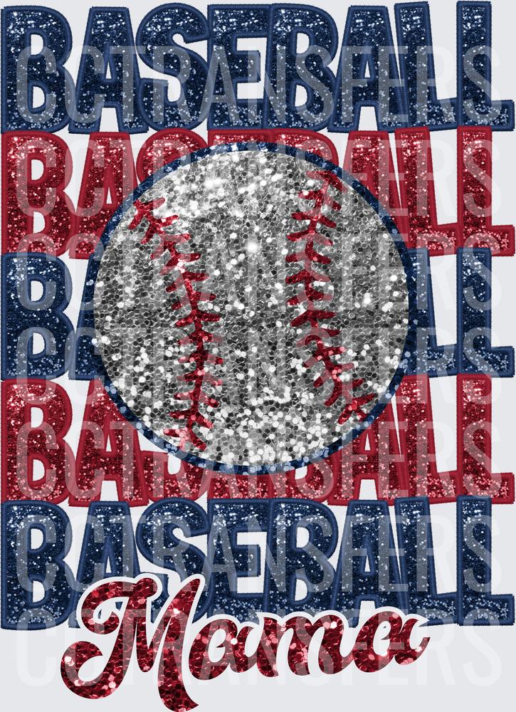 Glitter Baseball Mama Stacked Repeat Navy Red (DTF)