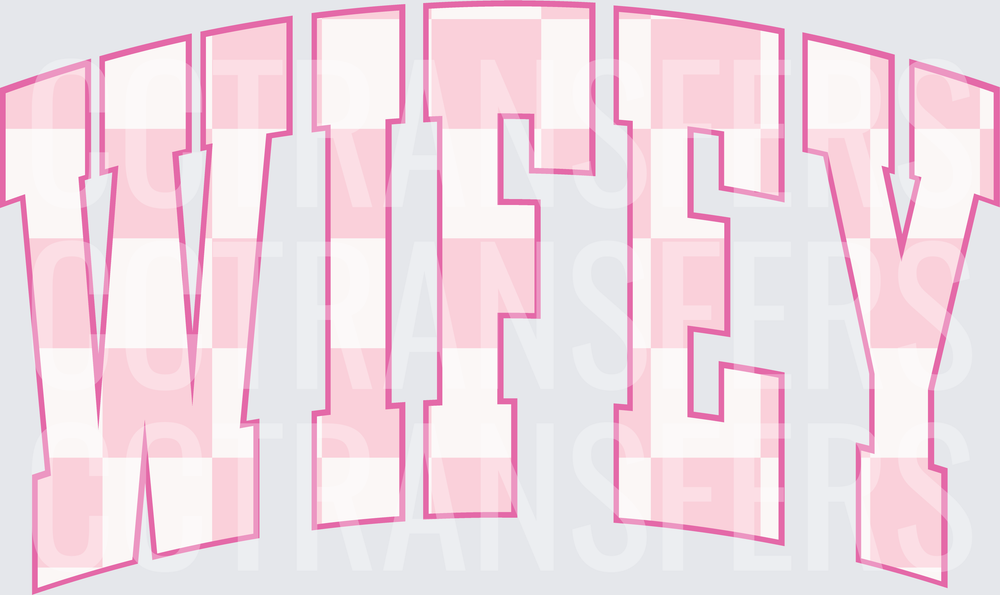 Wifey Pink Checkered Arched Varsity Letters (DTF)