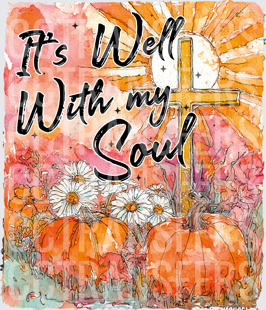 It's Well With My Soul Fall Cross Pumpkins Watercolor (DTF)