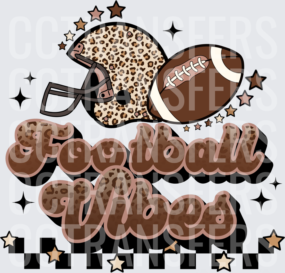 Football Vibes Leopard Print Helmet Stars Checkered (DTF)