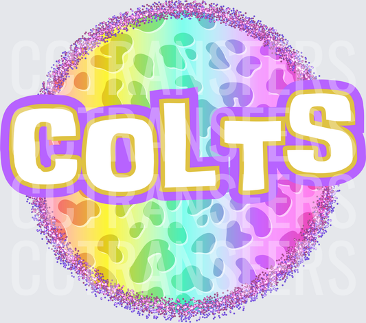 Rainbow Leopard Glitter Circle COLTS Bold Text (DTF)