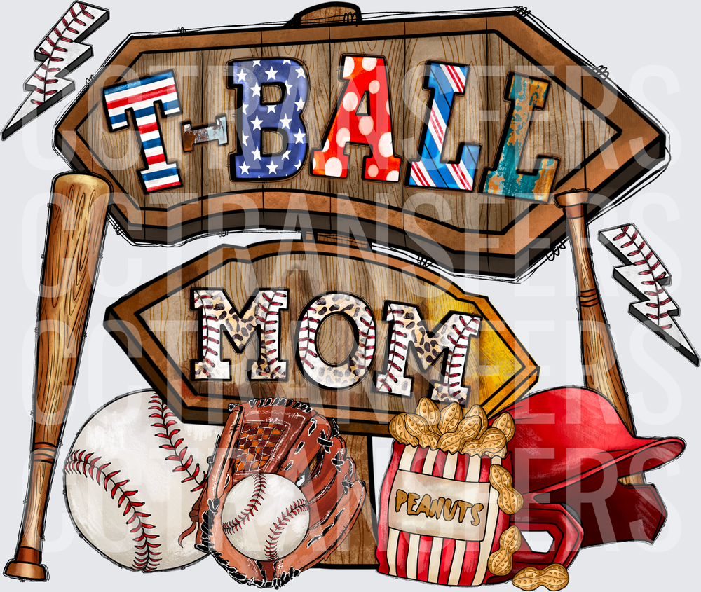 T-Ball Mom Rustic Wood Sign Baseball Gear (DTF)