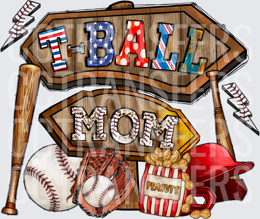 T-Ball Mom Rustic Wood Sign Baseball Gear (DTF)
