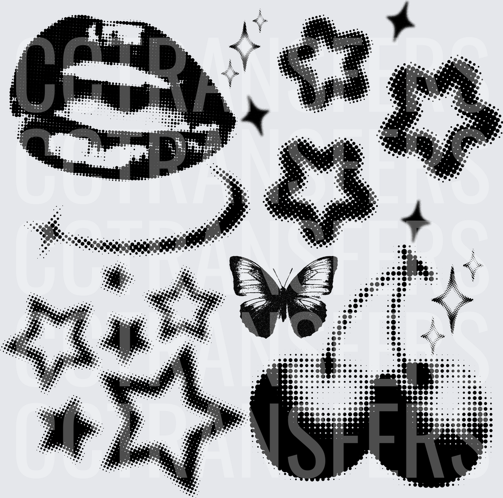 Y2K Halftone Lips Butterfly Cherries Stars Collage (DTF)