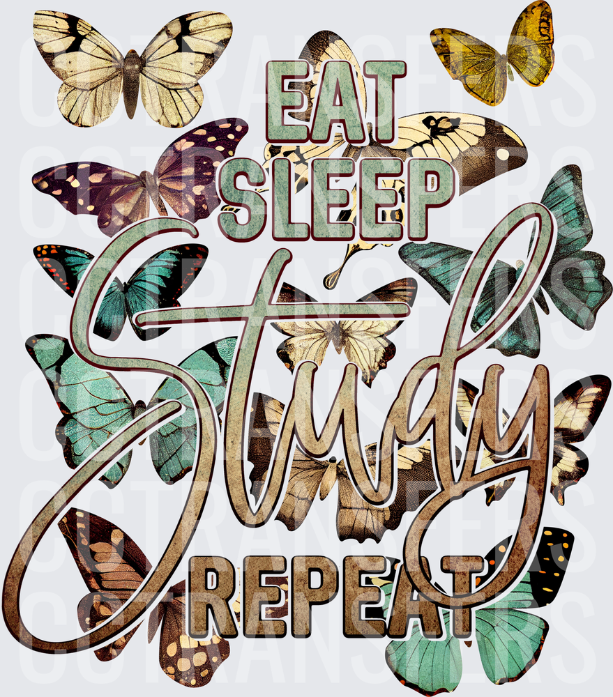 Eat Sleep Study Repeat Vintage Butterfly Collage (DTF)