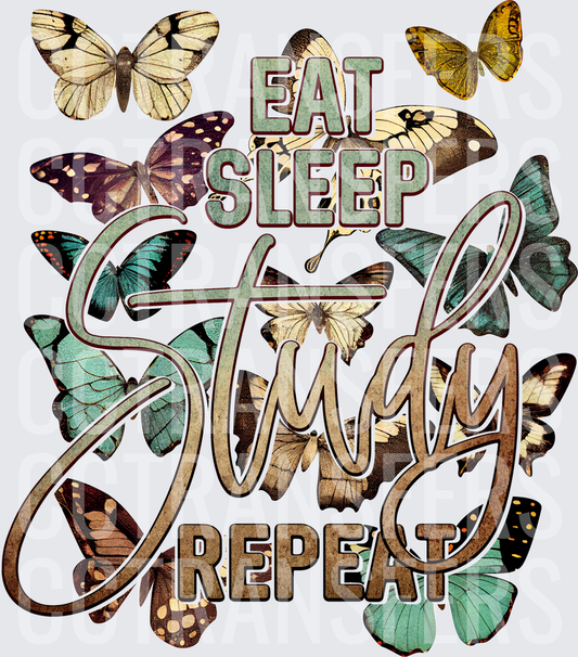 Eat Sleep Study Repeat Vintage Butterfly Collage (DTF)