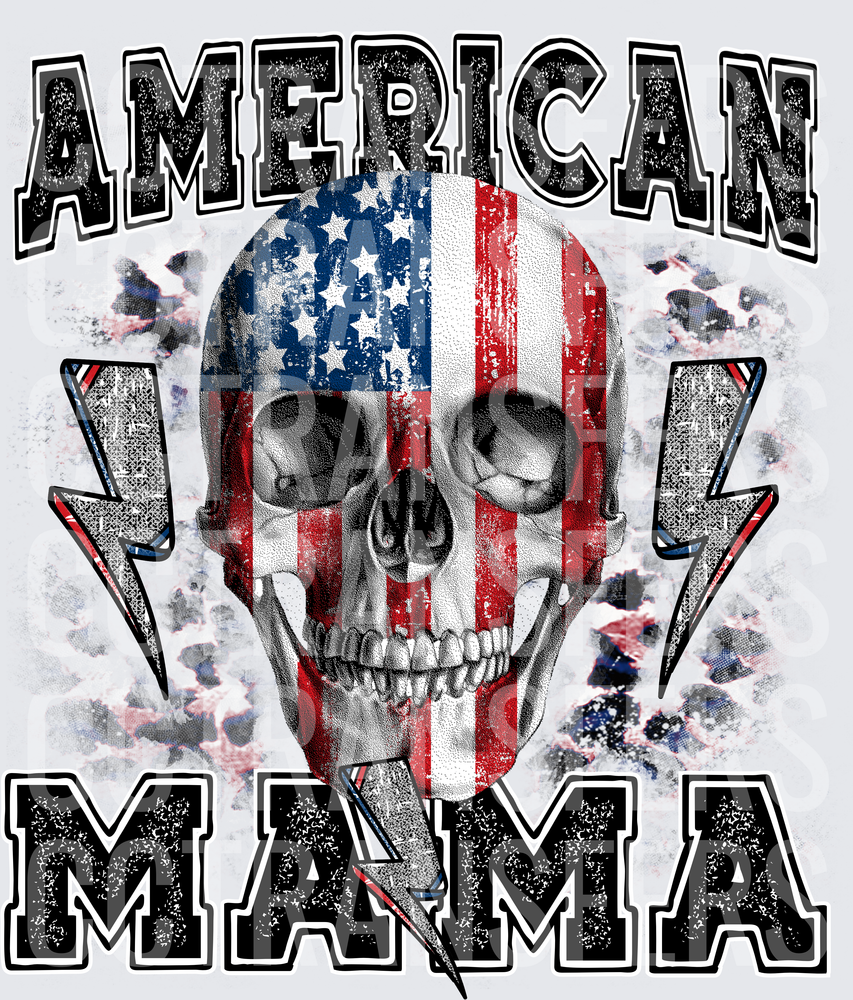 American Mama USA Flag Skull Lightning Bolts (DTF)